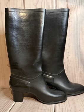 Vintage Nokia Size 37 Rubber High Heel Rain Boots Black Made In Finland
